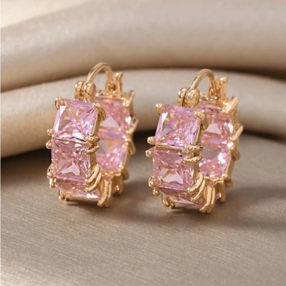 Pink Rhinestone Hoop Earrings - Picture 2 of 5